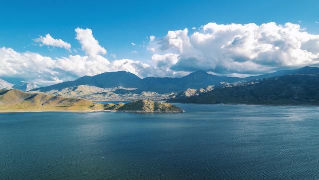 Lake isabella bright blue lake white clouds